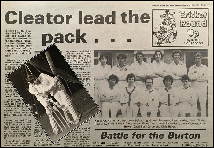 1980's Evening News & Star cricket report by Keith Richardson - The start to becoming an East Midland press photographer 